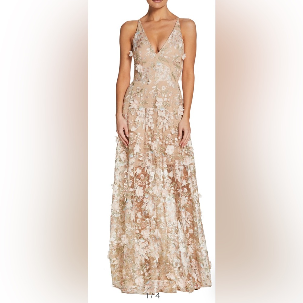 Dress The Population - Sidney Fitted Bodice V-Neckline Gown - Pink Floral